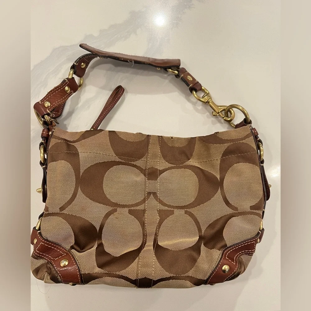 Coach Monogram W Brown Leather Accent Vintage - Picture 2 of 11